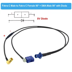 BEVOTOP Fakra C to SMA Male Y Type Splitter Cable With Diode RG174 Pigtail Car GPS Antenna Extension Cable for Android Device
