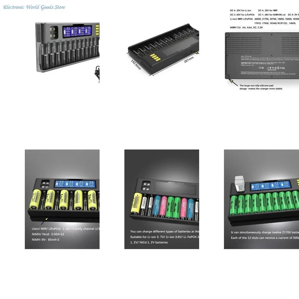 

A3PD 12 Bay LCD Display Intelligent Battery Charging Case For Rechargeable Batteries