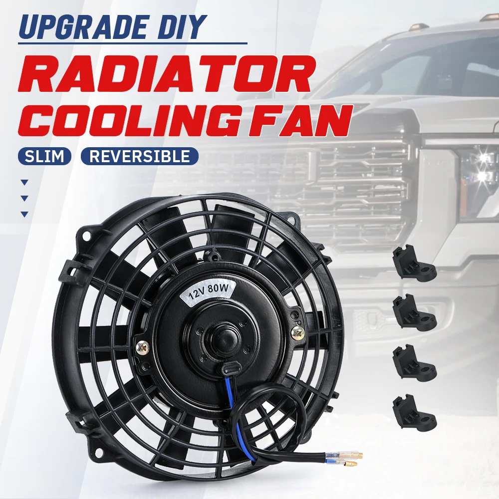 7 Inch Universal 12V 80W Slim Reversible Electric Radiator AUTO FAN Push Pull With mounting kit Type I 7