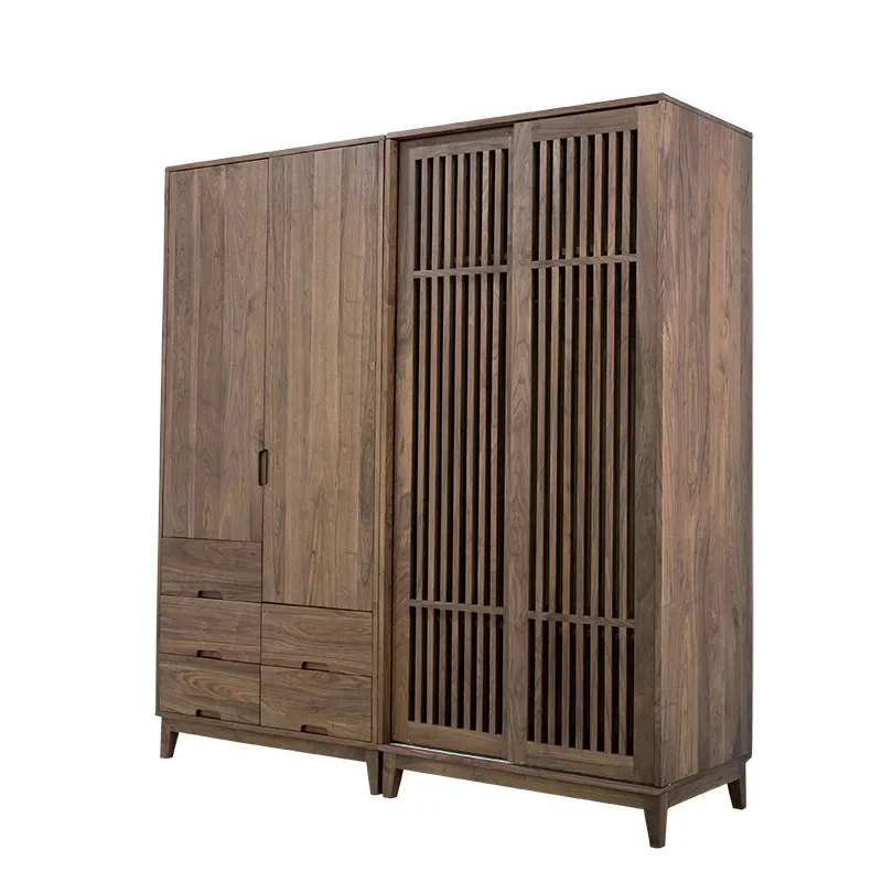 

Nordic all solid wood clothing cabinet modern simple black walnut minimalist oak storage wardrobe bedroom wardrobe