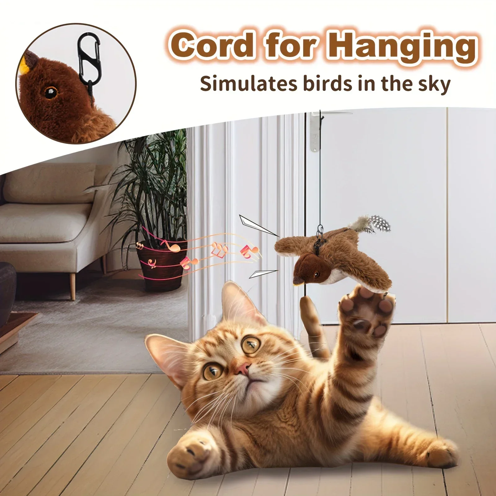 Remote Control Cat Toy Interactive Electric Fluttering Sparrow Realistic Bird Movements Engaging Pet Play Accessory