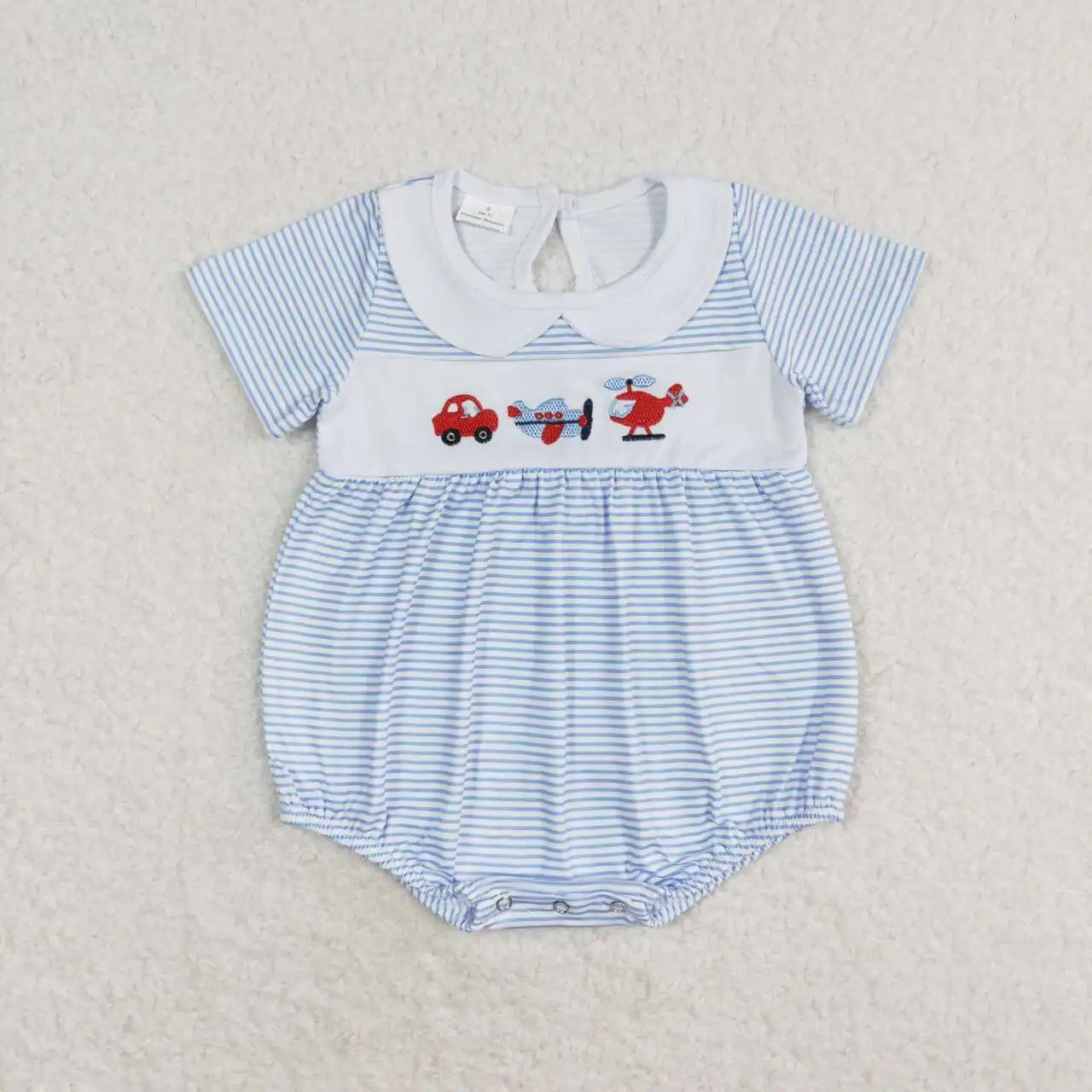 Little Boys embroidery airplane Rompers summer Clothing Newborn baby boutique wholesale infant baby short sleeves stripe onesie