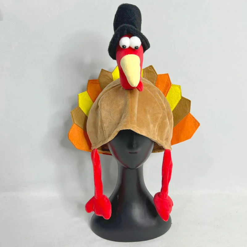 新しいユニセックスかわいい感謝祭の装飾七面鳥の帽子クリエイティブで快適なユニセックスソフトロールプレイングフォトキャップ誕生日パーティーコスチューム
