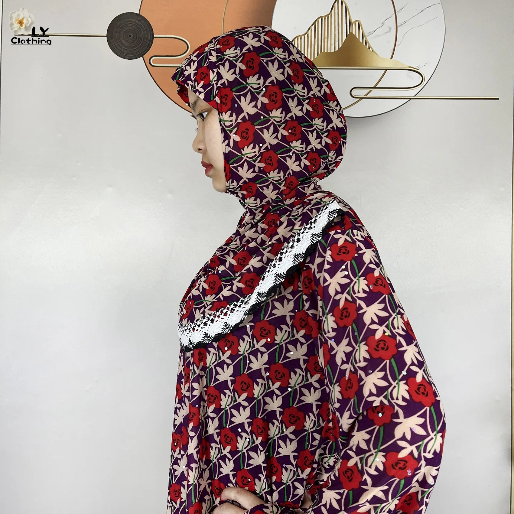 Vestido de manga larga con estampado Floral para mujer, Túnica suelta de Ramadán musulmán, pañuelo para la cabeza, Dubai, Turquía, Oriente Medio,