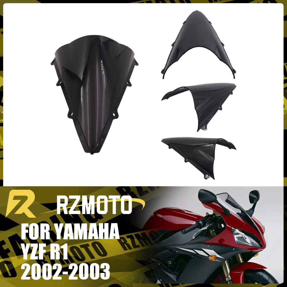 

YZFR1 Motorcycle Accessories Windshield For YAMAHA YZF-R1 2002-2003 Front Double Bubble Wind Deflector Windscreen Black