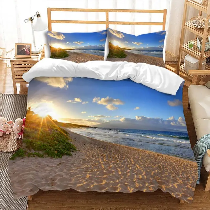

Sunrise Sunset and Sea Duvet Cover Sets for Teens Lightweight Quilt Covers Sea Coastal Nature Pattern Bedding Set Bedroom Decor