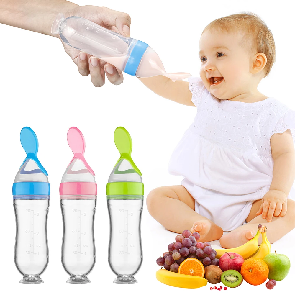 1PCS Safe Newborn Baby Feeding Bottle Toddler Silicone Squeeze Feeding Spoon Milk Bottle Baby Training Feeder Food Supplement