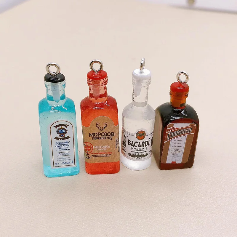 10pcs Mini Alcoholic Drink Bottle Resin Charms Popular Wine Bottles Pendant For Earring Keychain Diy Cute Jewelry Making