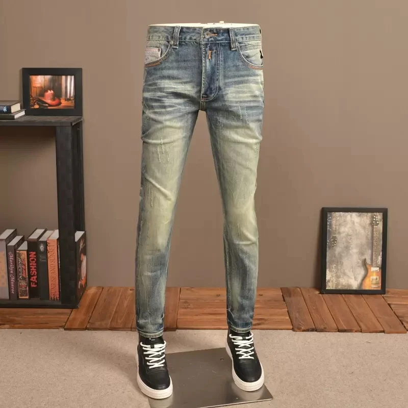 Italian Style Fashion Men Jeans High Quality Stretch Slim Ripped Jeans Men Vintage Trousers Casual Designer Denim Pants Hombre