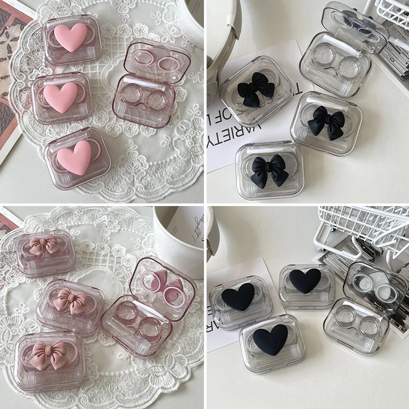 1 Box Love Bow Contact Lens Case for Girl Women Beauty Transparent Pupil Box Storage Eye Care Container Box Eyewear Accessories