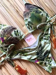 Plant print swimsuit women Sexy brazilian bikini set 2020 Bandeau swimwear female Hollow out bathing suit Micro 2 piece suit