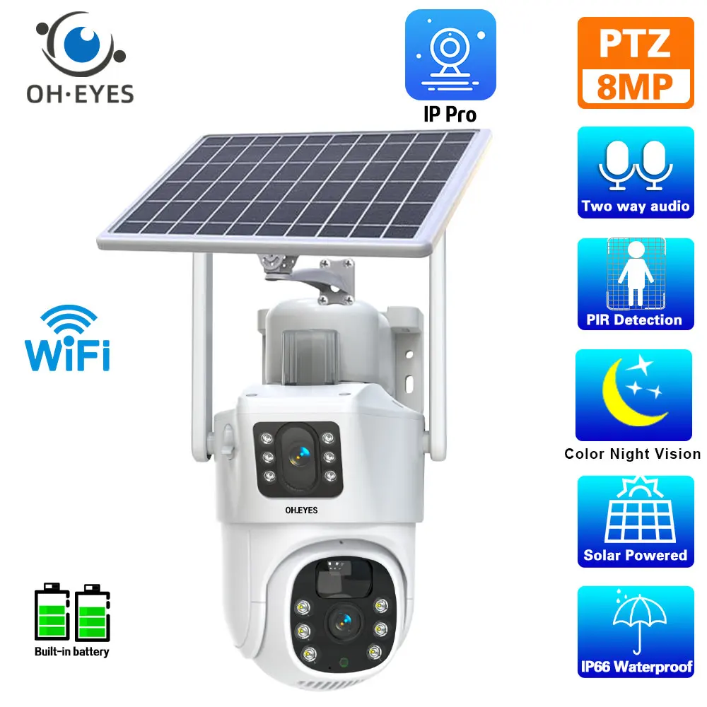 4K 8MP 4G Solar Wireless PTZ Camera Outdoor Dual Lens Dual Screen Human Auto Tracking Waterproof Wifi CCTV Surveillance Camera