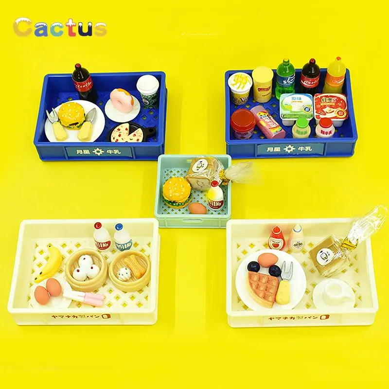 For Kitchen Toy Package Convenience Store Food and Play Dollhouse Accessories Simulated Hamburg Beverage Bottle Bread Breakfast