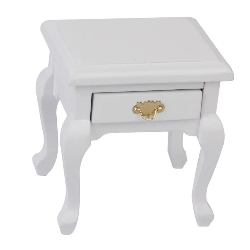 

1:12 Dolls House Bedroom Wooden Furniture White Bedside Table Nightstand