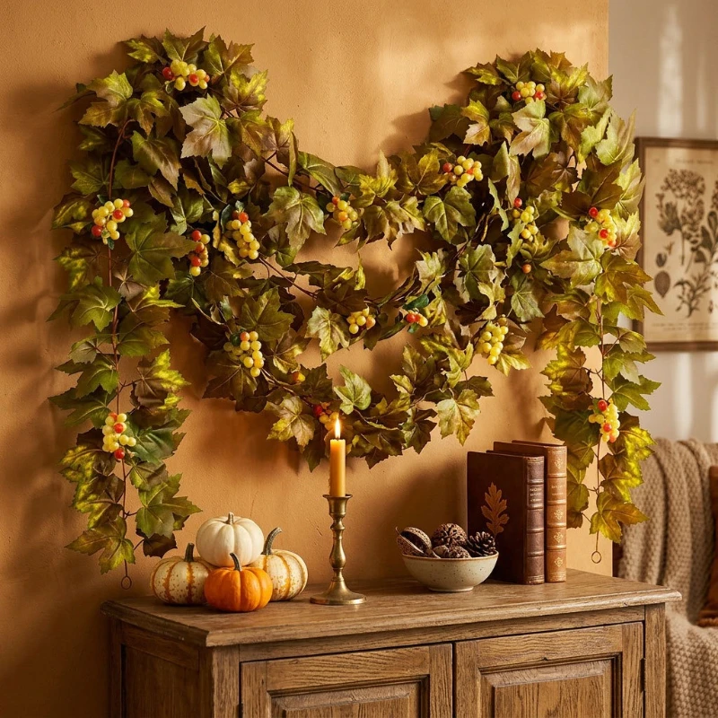 4pcs Simulation Plant Leaf Wall Hanging 175cm Grape Vine Living Room Decoration Artificial Maple Leaves Green Plants Floral