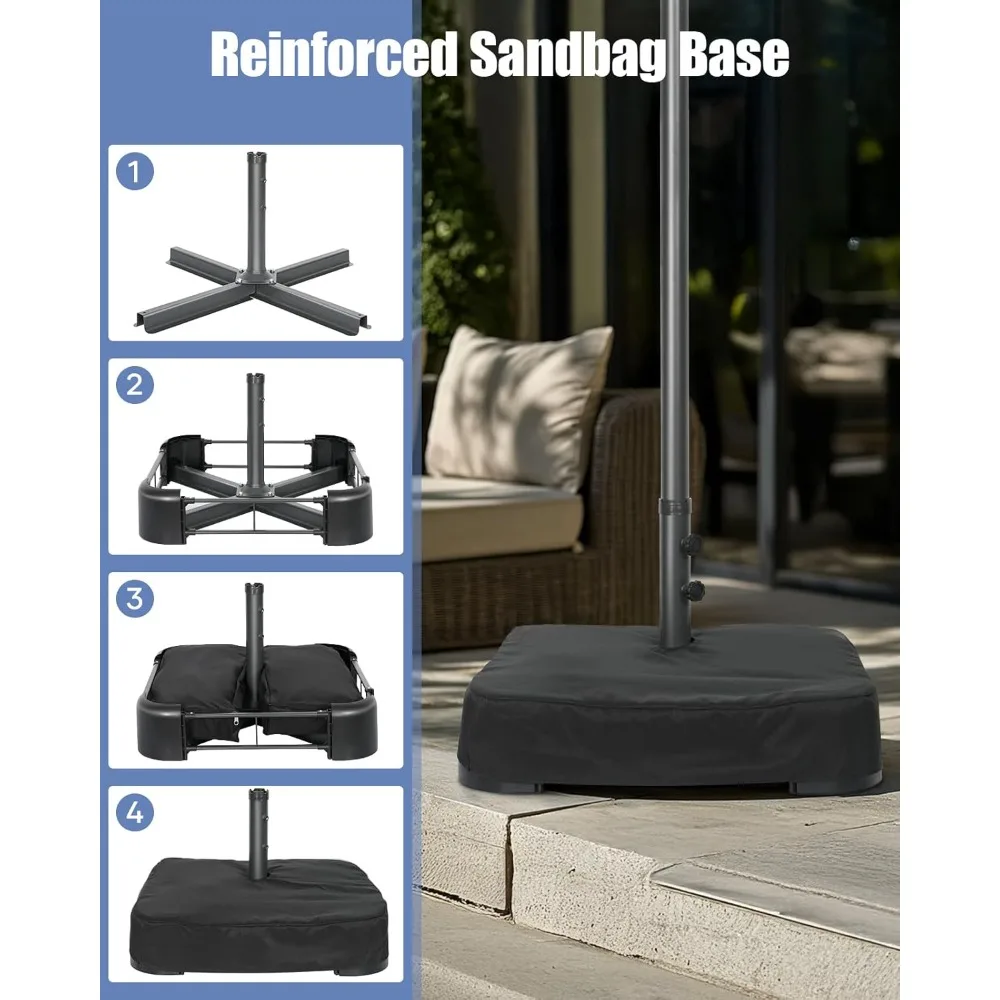 مظلة فناء كبيرة بطول 15 قدم، مع قاعدة متضمنة، مظلة سوق مستطيلة مزدوجة الجوانب للاستخدام الخارجي، مع مقبض كرنك