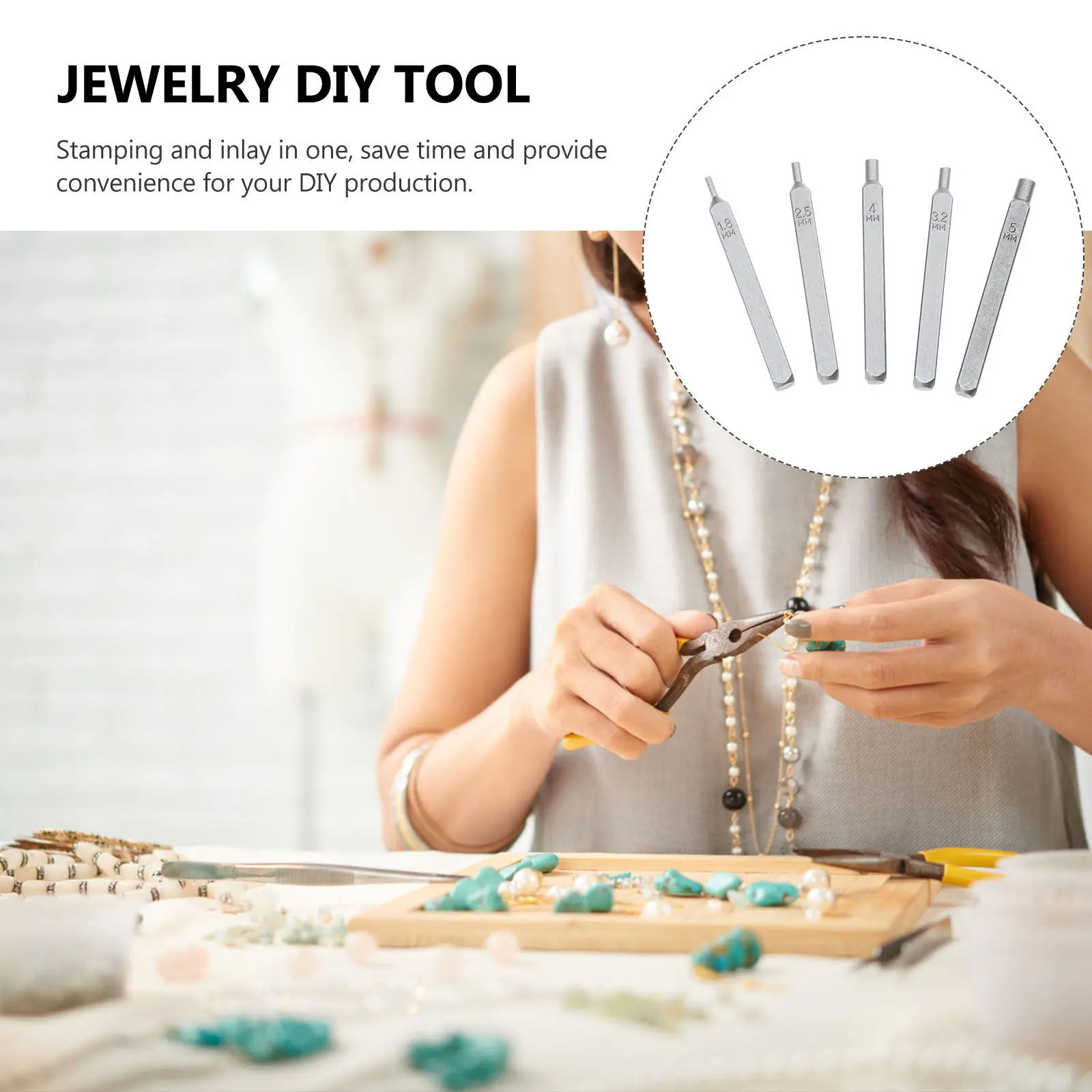 5Pcs Jewelry Making Tool Kit Crystal Inlay and Stamping Combo for DIY Craft Efficient Imprinting Strong Wear Resistant Alloy