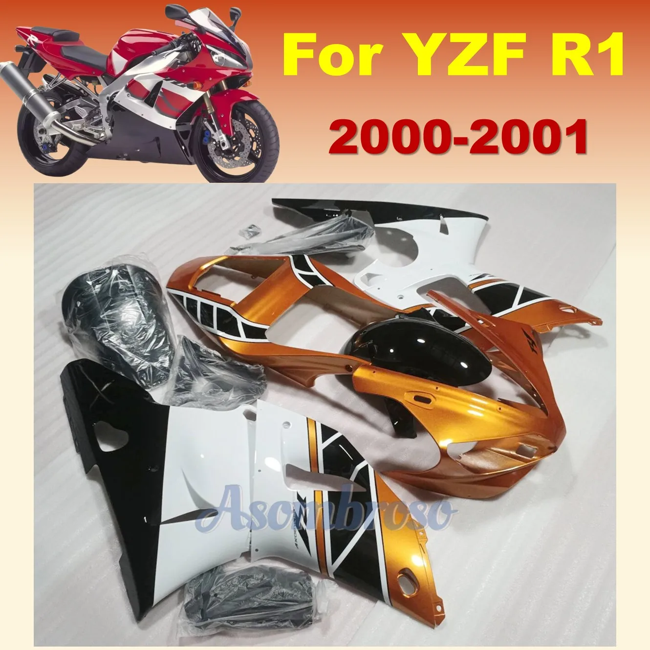 New ABS Plastic Body shell Motorcycle Fairings Kit for YAMAHA YZFR1 2000 2001 YZF R1 00 01 YZF1000 Orange White Black