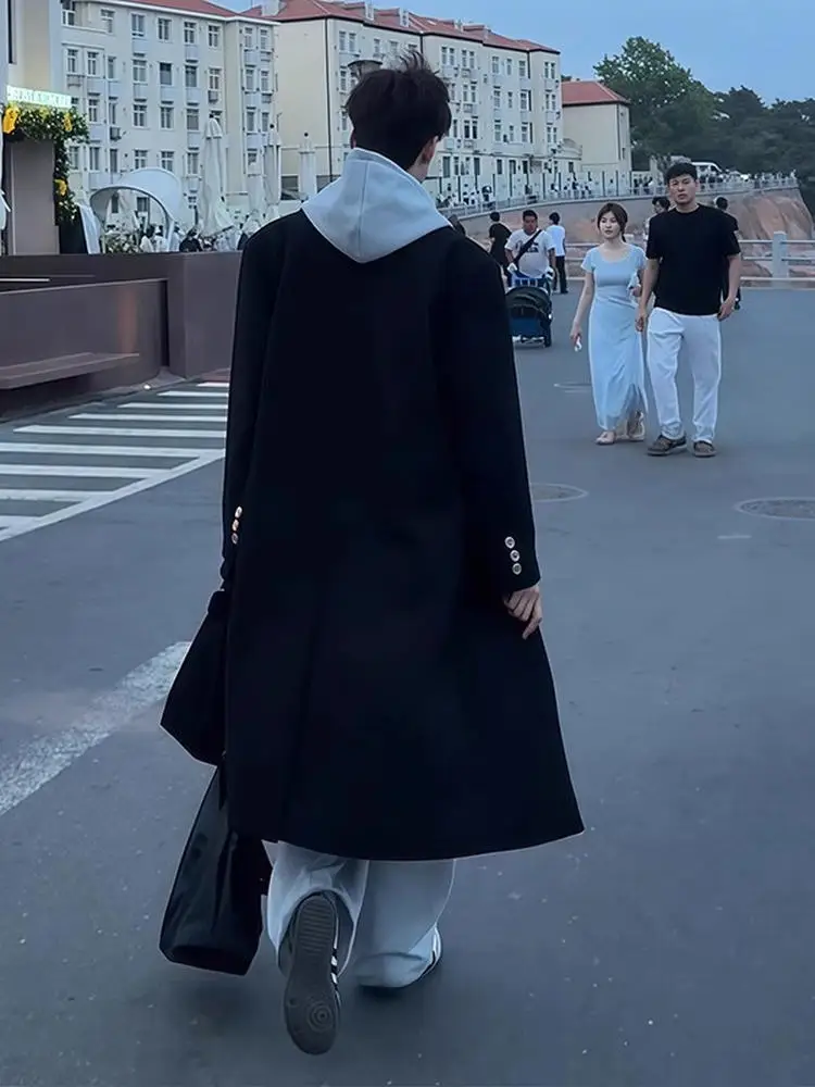 

Cleanfit Thiened Woolen Men's Coat oulder Pad Mid-Length Cotton Jaet Autumn Winter Faion Sli Slimming Coat