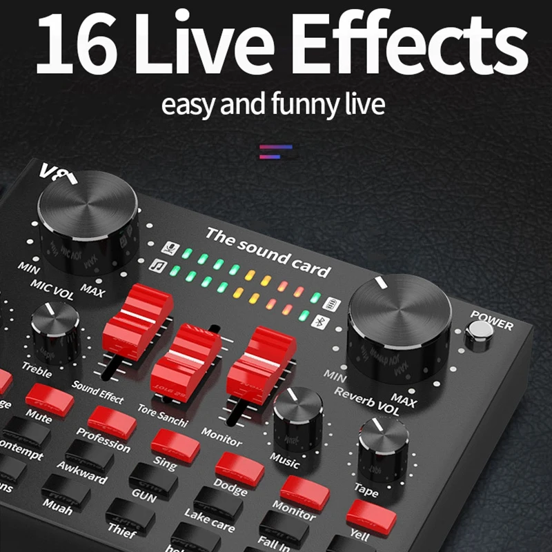 RISE-Bluetooth Professional Live Streaming Sound Card USB Audio Interface Mixer DJ Sound For Recording Microphone Guitar