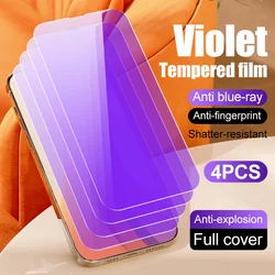 4Pcs Glass Smartphone For iPhone 15 Pro Max Anti Blue Light 14 Plus 13 Mini 12 11 X XR XS Screen Protector Tempered Glass Film
