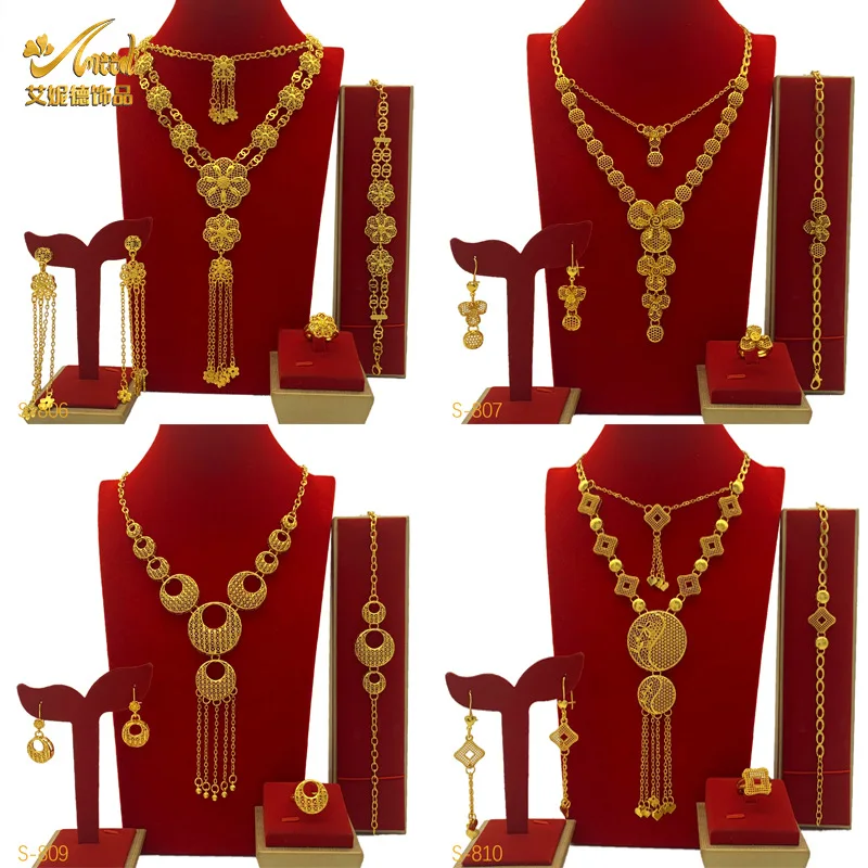 Middle East Dubai 24K Gold Plated Vietnam Bridal Necklace Earrings Bracelet Ring Gold jewelry