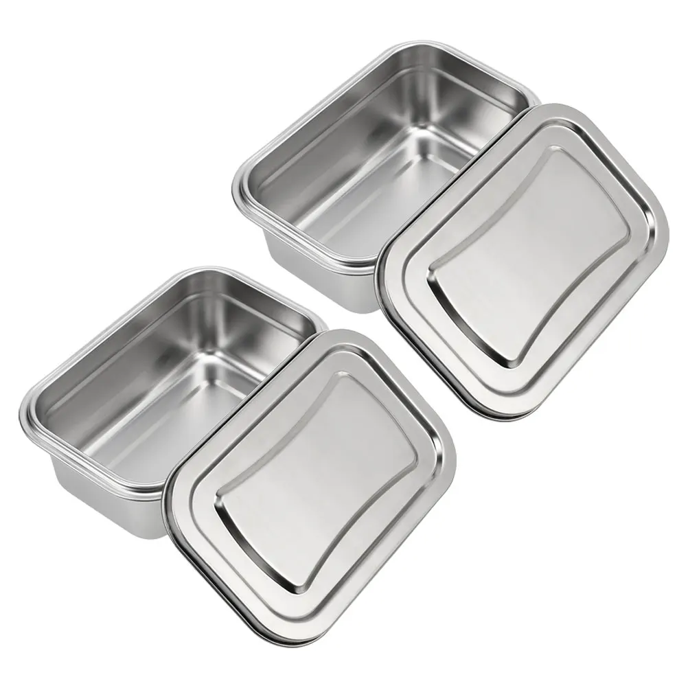 

2 Pcs Stainless Steel Ice Cream Box Storage Container for Freezer Homemade Leakproof Soup Food Preservation Bulk