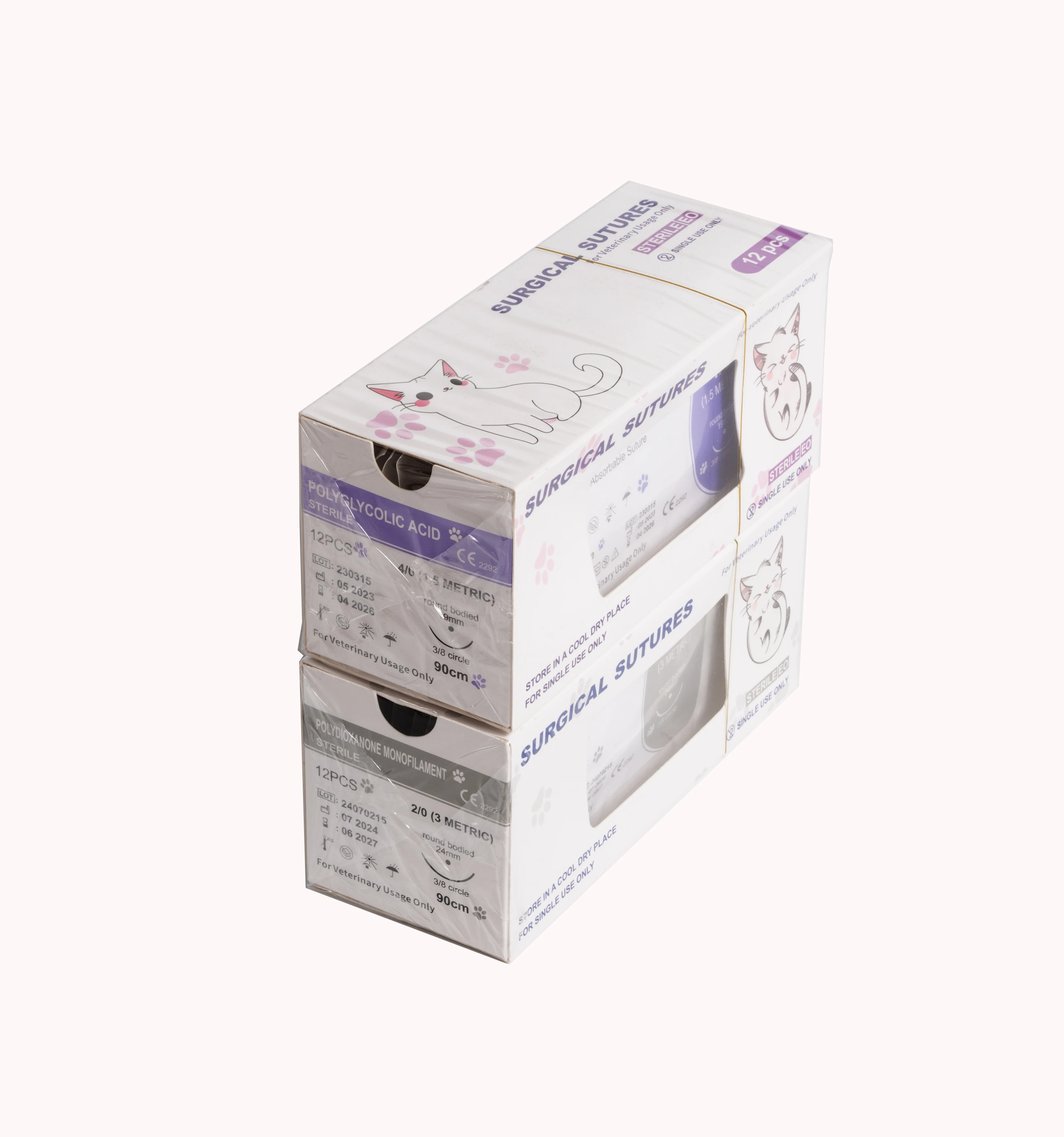 Disposable Synthetic Absorbable Surgical Suture With Needle Veterinary Suture  Suture Polyglycolic Acid PDO PGA 12pcs 75cm