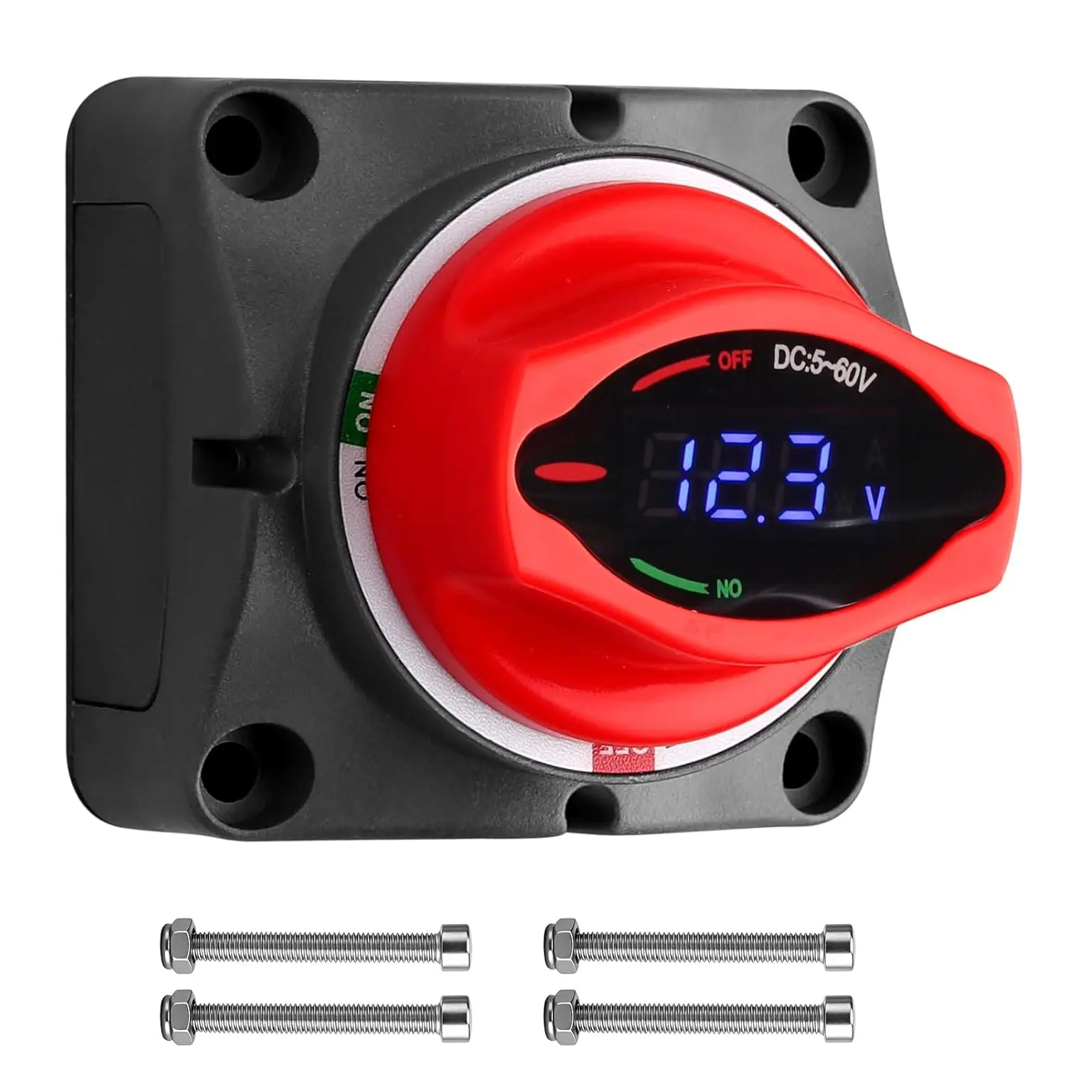 Battery Disconnect Switch with Digital Voltage Display 250A 5-60V DC LED Readout Master Isolator for RVs Boats Cars & Vehicles
