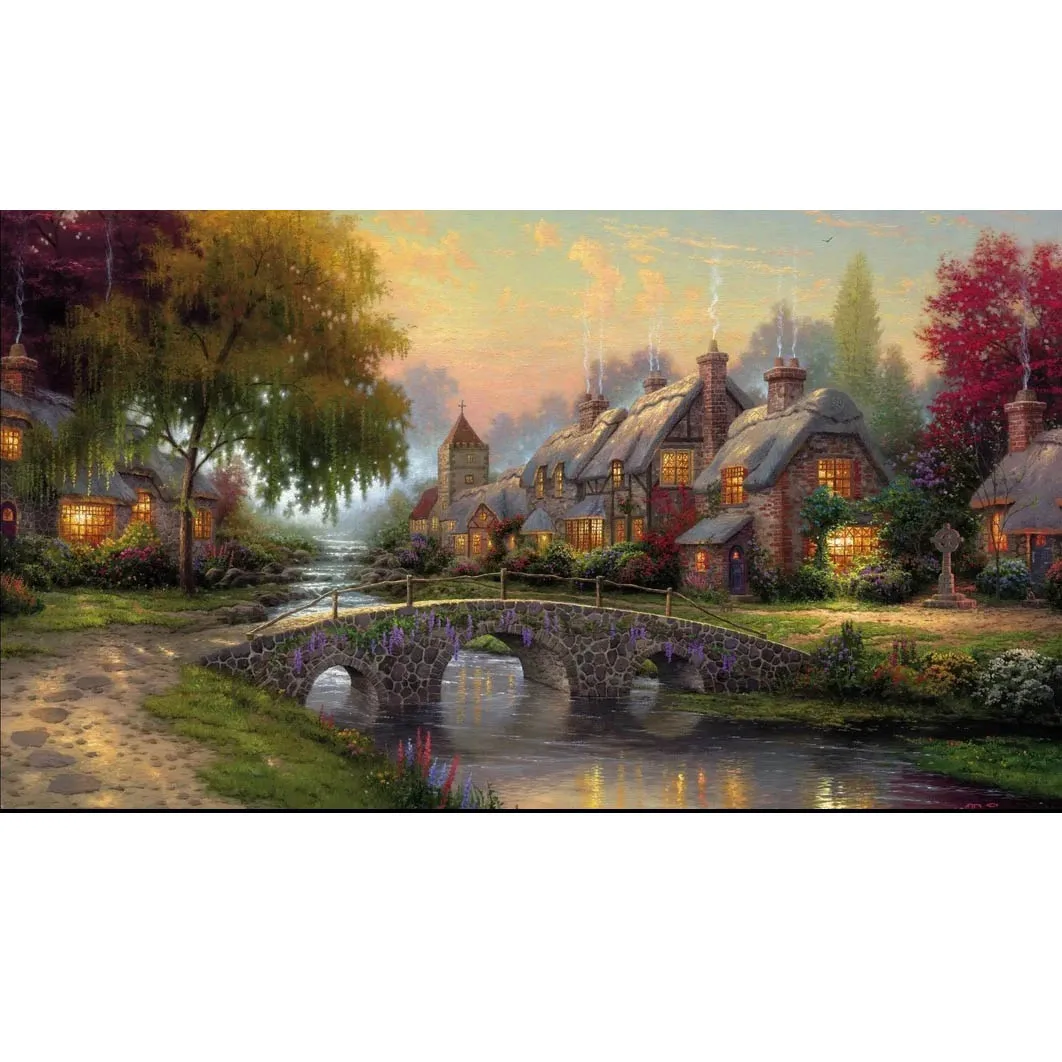 Hand painted landscape oil painting on canvas Garden scene oil painting wall art canvas painting for living room large size