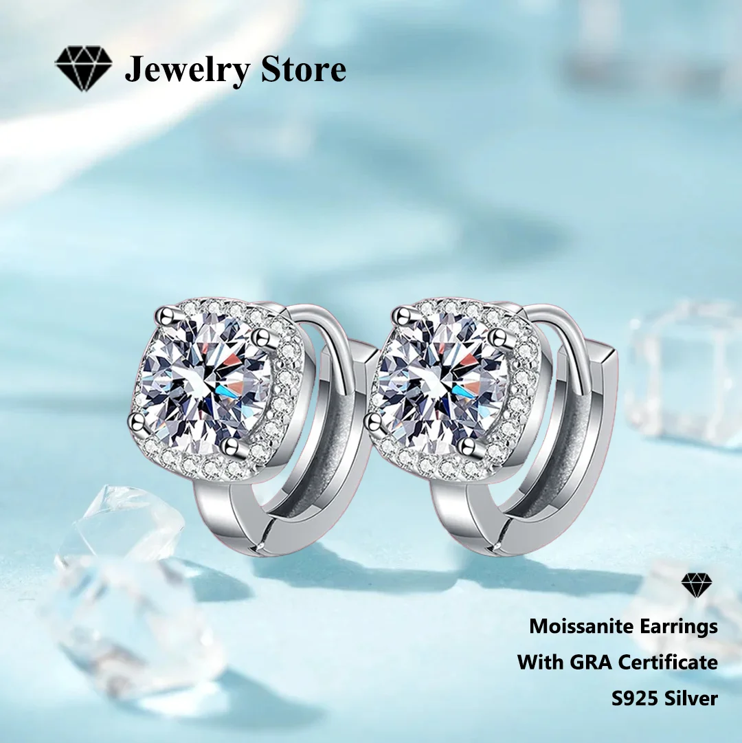 

Pure S925 Silver Simple Style Round GRA Moissanite Earrings Stud for Women White Gold Sparkling Party Earrings Jewelry