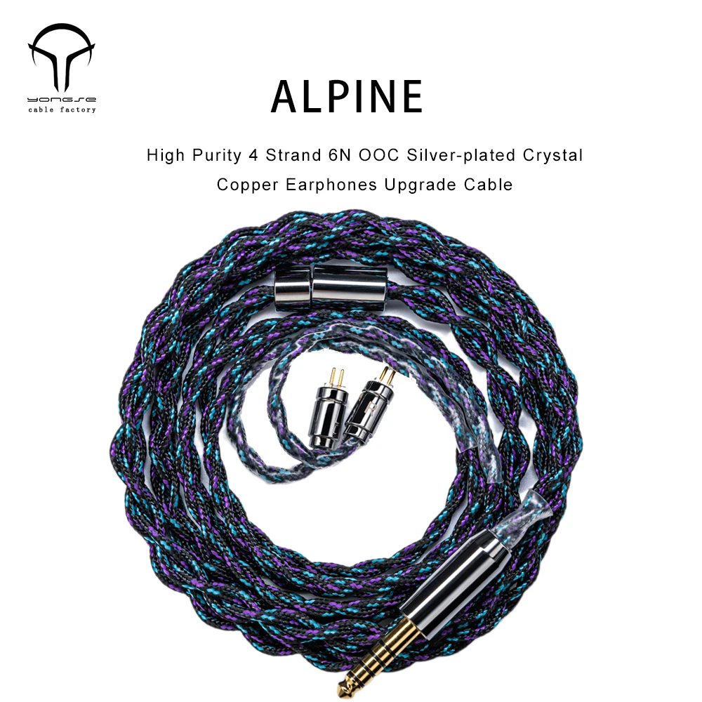 Yongse Alpine New Arrival High Purity 4 Strand 6N OOC Silver-plated Crystal Copper Earphones Upgrade Cable