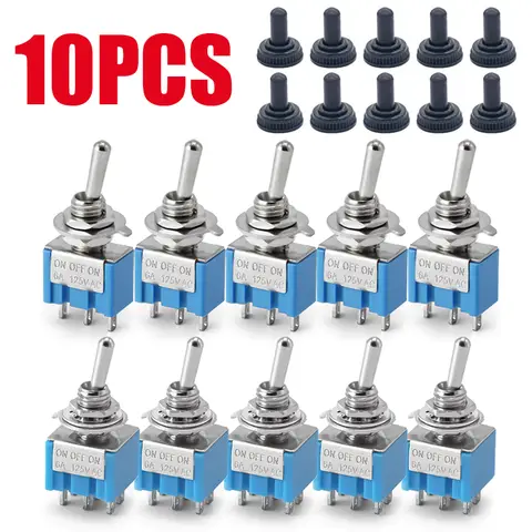 10PCS ON-OFF-ON / ON-ON Miniature Toggle Switches Mini MTS-102 103 202 203 Power Button Switch 3pin 6pin