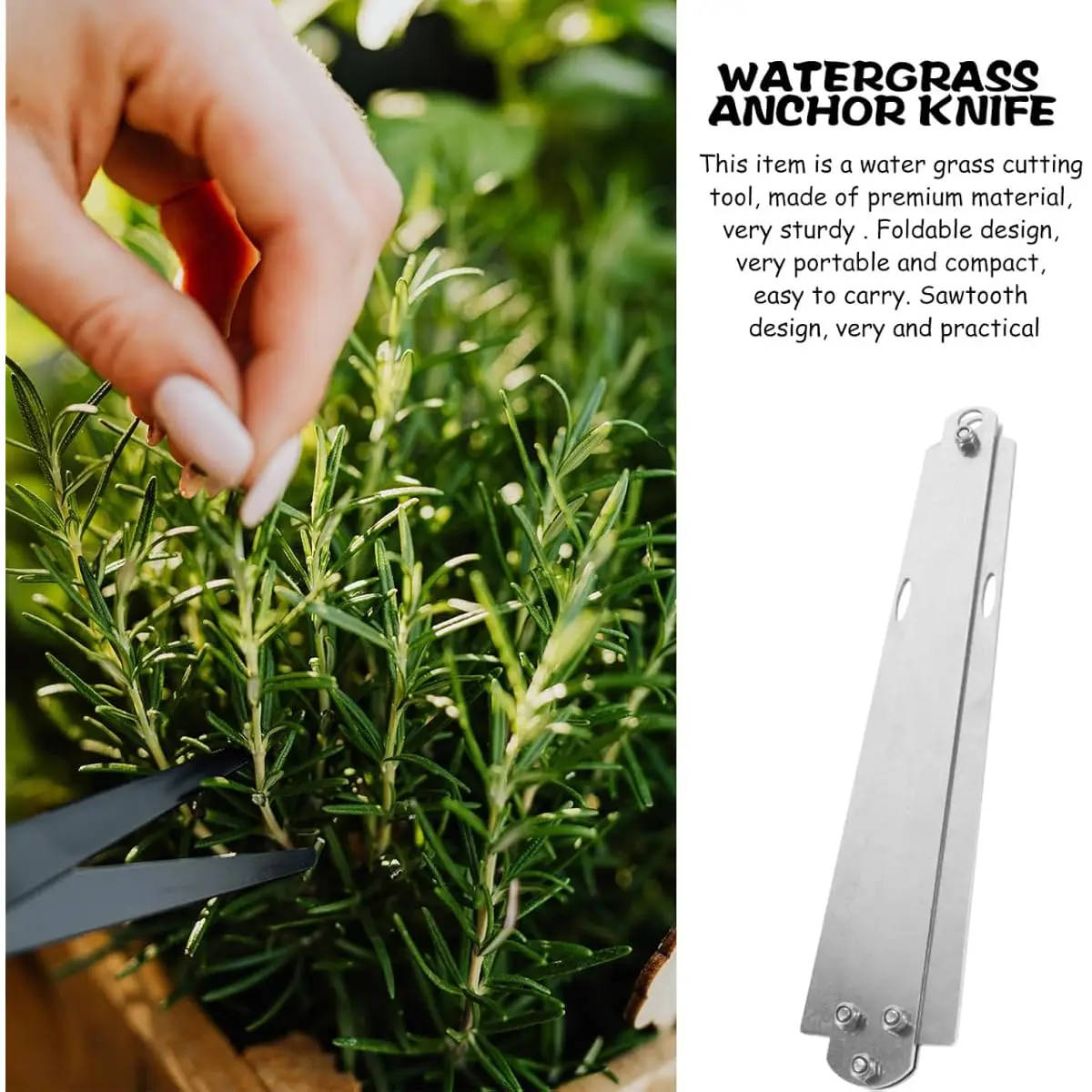 Foldable Cutter Sawtooth Fishing Knife Cutting Grass for Fish Clear Plants Sharp Anchor Knife Hook Remover Tools with 20m Rope