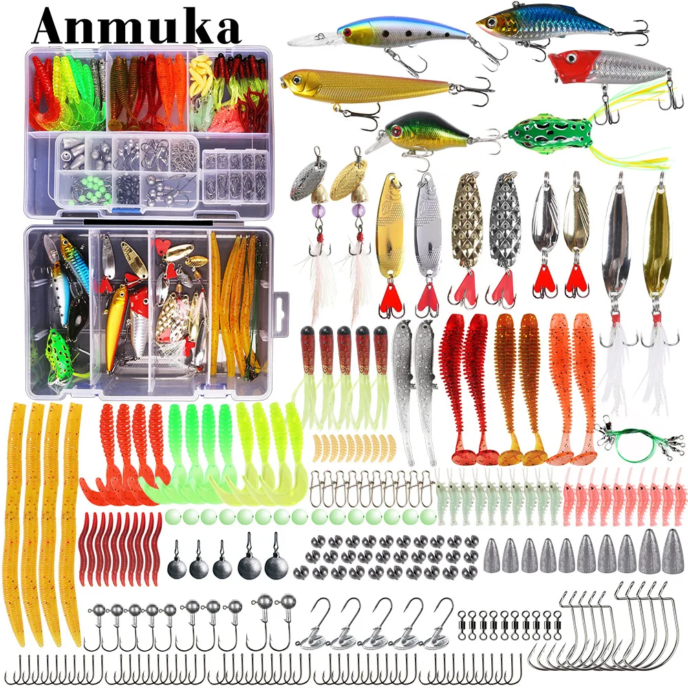 kit-esca-da-pesca-d'acqua-dolce-da-327-pezzi-esche-rigide-vermi-morbidi-in-custodia-a-doppio-strato