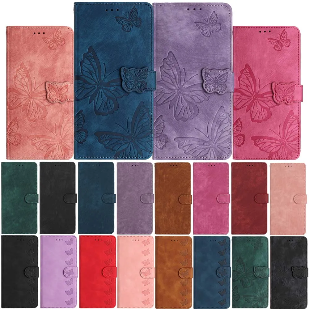 Butterfly Embossed Leather Case For Samsung Galaxy Note 9 Note 8 S9 Plus S8 S7 Edge S6 S5 S4 Wallet Flip Phone Cover Etui