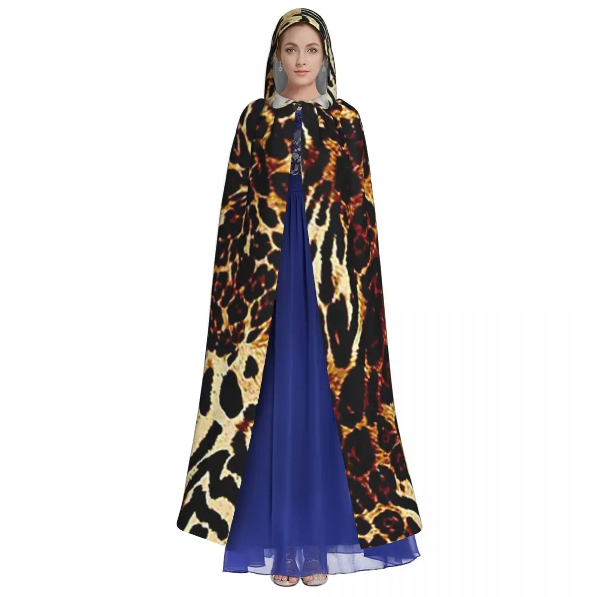 leopard skin Long Hooded Cloak Witch Medieval Costume Cosplay Cape HalloweenParty Adult Unisex
