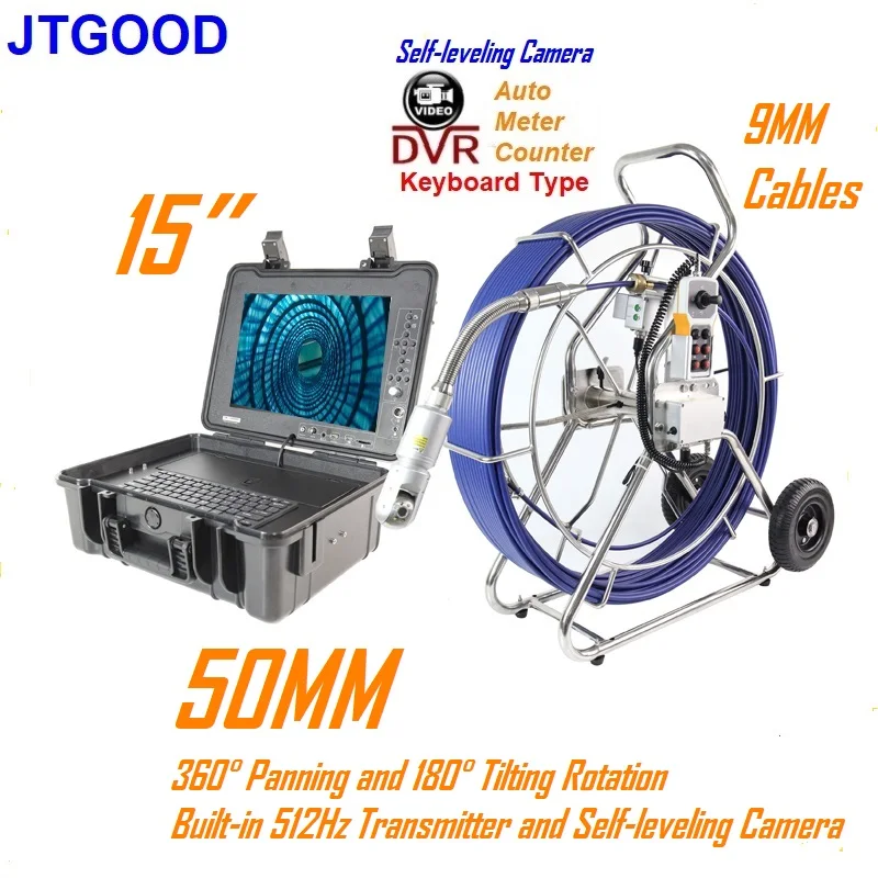 360 Panning 180 Tilting Rotation 50MM Self-leveling 512Hz Transmitter Camera 9MM 120M Cable Pipe Drain Sewer Inspection Camera