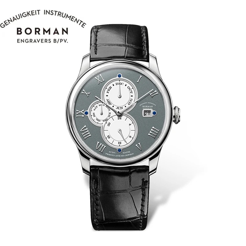 

BORMAN Luxury Brand Multi-function Automatic Wristwatch Men Date Calendar Leather Classic Dress Automatic Watches Waterproof