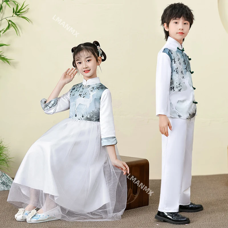 초등학생용 구전 공연 코스튬, 남녀공용, 중국 스타일, 당나라 코스튬, 한푸, 가을
