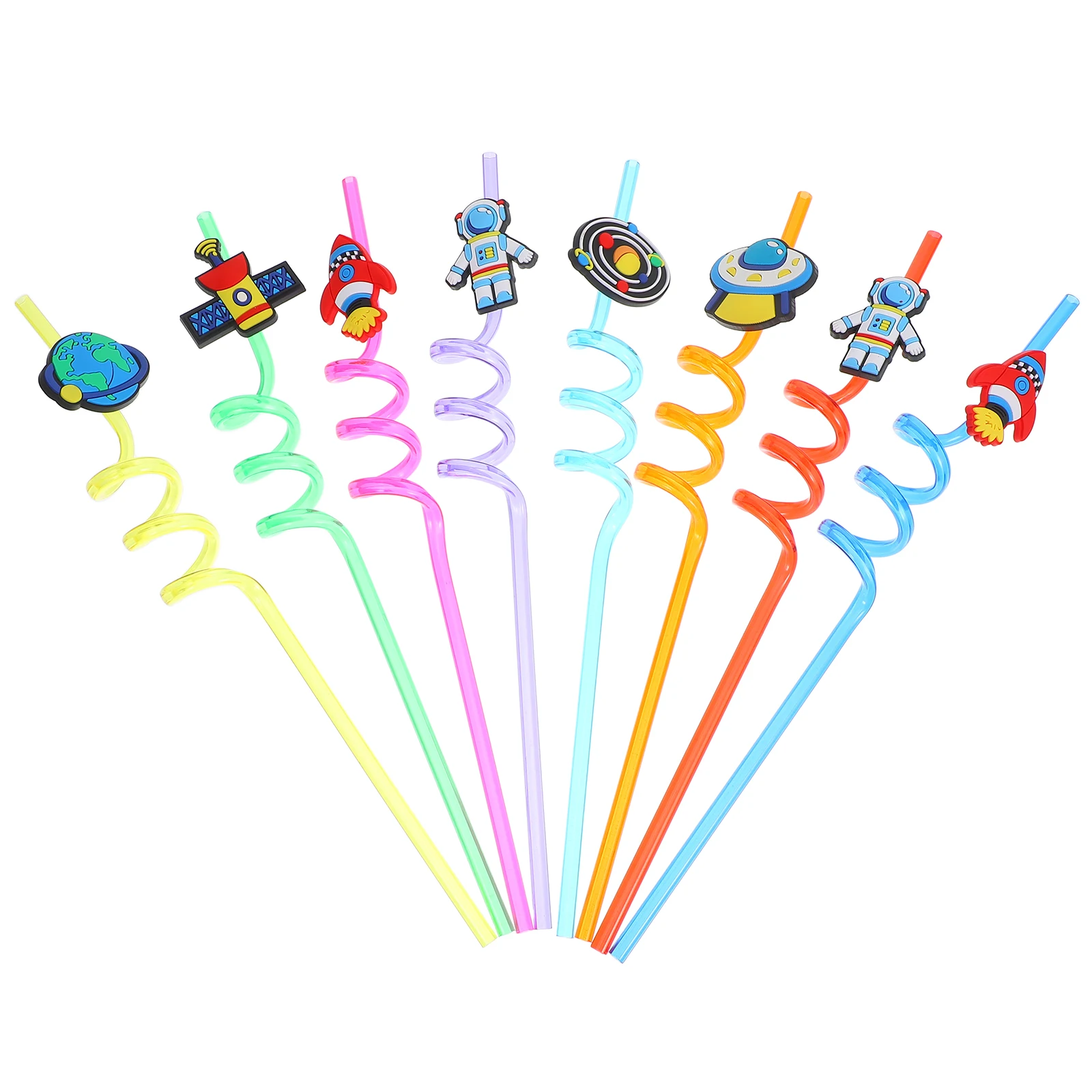 

16Pcs Outer Space Kids Straws Creative Spiral Drinking Supplies Space Theme Birthday Party Favors Colorful Reusable