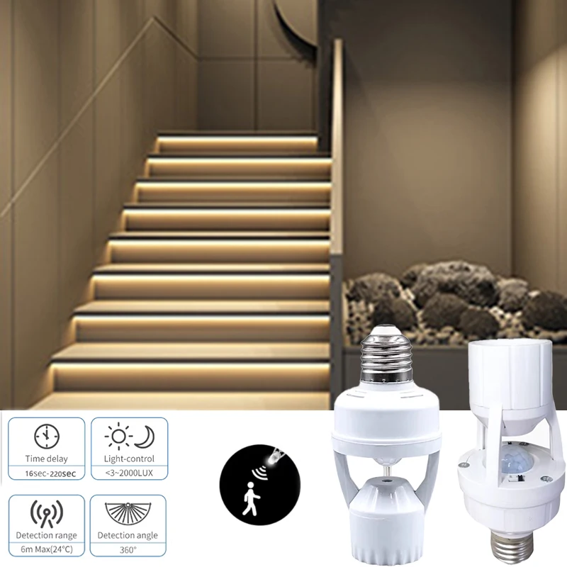 AC 85-265V 360° Human Body IR Sensor Head E27 Lampholder PIR Motion Sensor Delay Switch Corridor Balcony Staircase Bulb Adapter