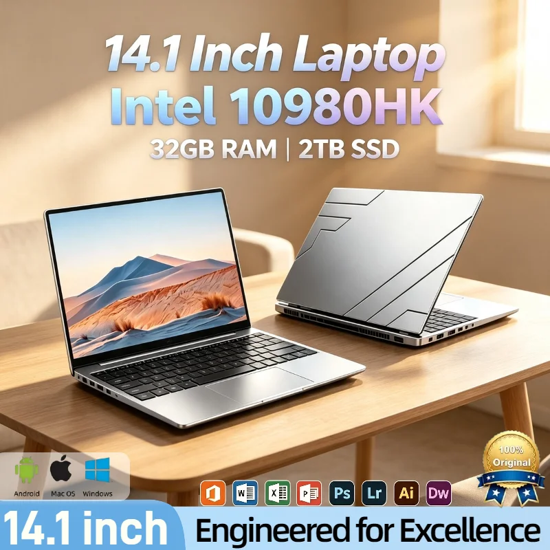14.1'' Ultra Slim Gaming Laptop Intel i9-10980HK 1920*1080 HD 32GB RAM 2TB SSD Backlit Keyboard Office Computer PC Core