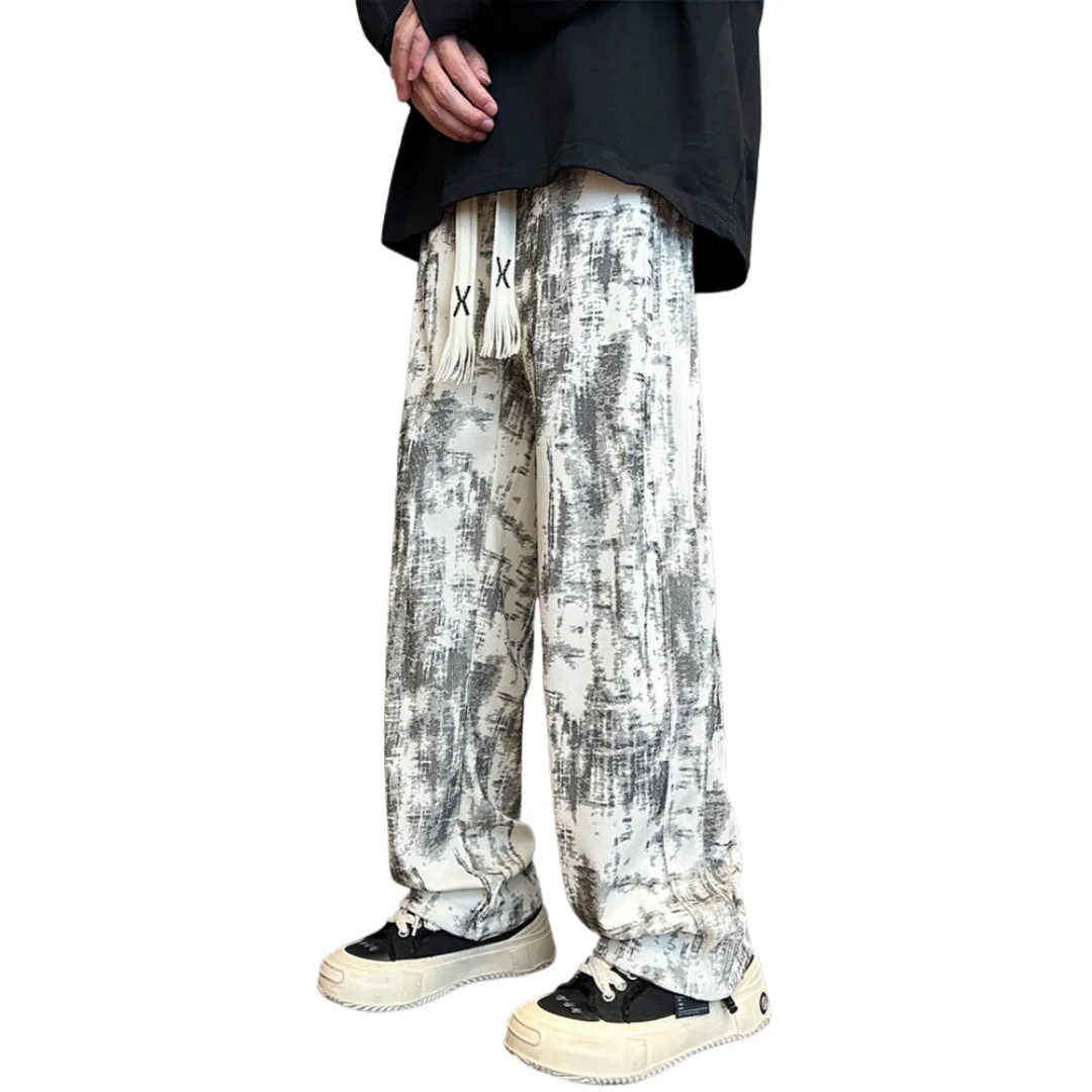 Tie Dye Casual Pants For Men 2025 Autumn New Street Style Loose Straight Leg Trousers For Teens