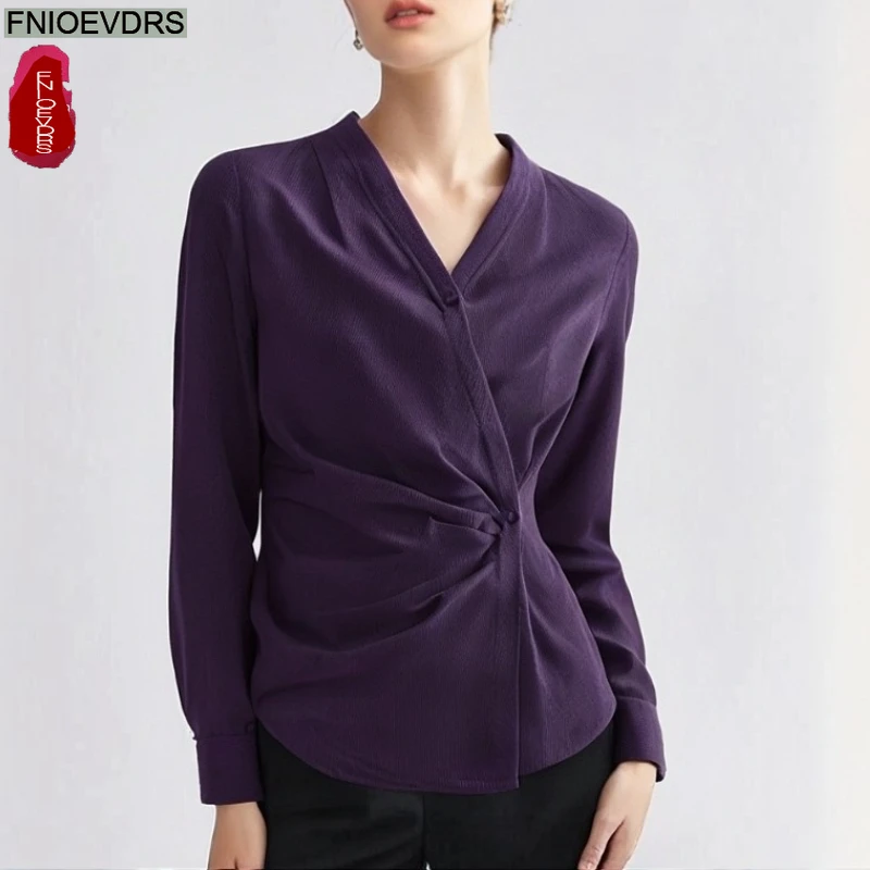 Elegant Basic Shirts New Fashion Woman European Style Autumn Spring Long Sleeve Draped Retro Vintage Peplum Tops