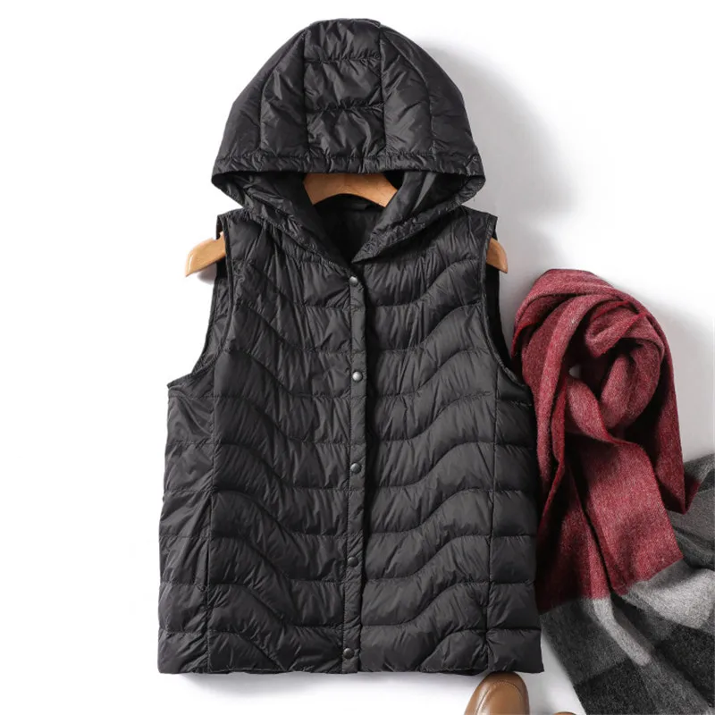 Gilet en duvet de canard blanc Ultra léger pour femme, manteau chaud, sans manches, à capuche, court, collection automne-hiver 2022