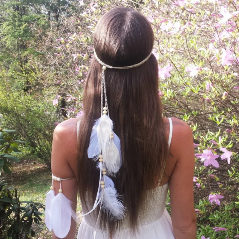 

Bohemian White Peacock Ostrich Feather Headband for Women Travel Vacation Hair Accessories