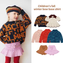 Korean Children's Clothes Knitwear Sweater Skirts 2024 New Autumn Winter Child Baby Girls Knitted Christmas Cardigan Clothes Top