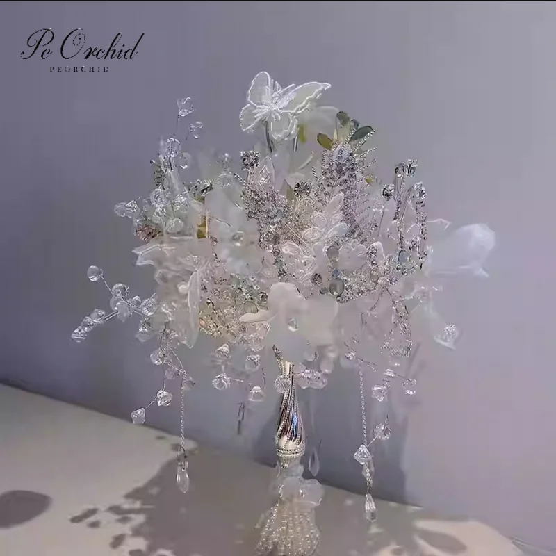 

PEORCHID Custom Scepter Bridal Bouquet Crystals Sparkly ramo de novia Jewelry Bouquet Luxury Wedding Crown Flowers Bouquet
