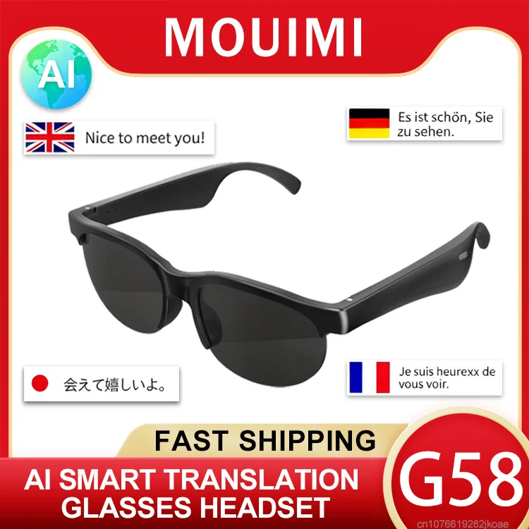 سماعات أذن G58 الذكية AI الجديدة تدعم البلدان المتعددة واللغات الترجمة الصوتية التلقائية لاجتماعات الأعمال والسفر